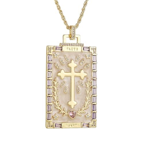 HZMAN Dainty 18K Gold Plated Square Enamel Cross Necklace Jewelry Gift