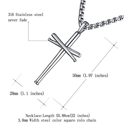 Baseball Cross Pendant Necklace for Teen Boys and Men