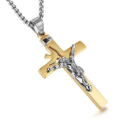 Stainless Steel Dove Cross Pendant Necklace With Free Chain