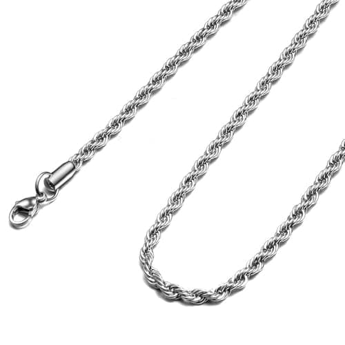 HolyFast Stainless Steel Rope Twist Chain Necklace for Men & Women