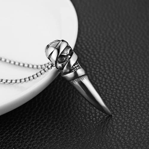 HZMAN Men's Gothic Stainless Steel Skull Wolf Tooth Pendant Necklace