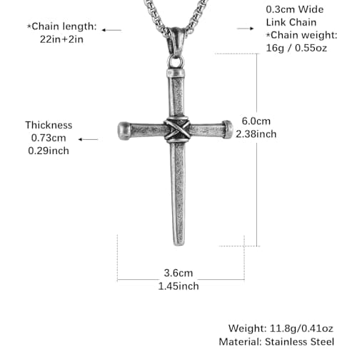 HZMAN Men's Stainless Steel Antique Cross Pendant Necklace Christian Jewelry Gift