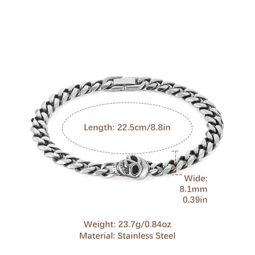 HZMAN Red Skull Stainless Steel Bracelet for Men Gothic Punk Jewelry