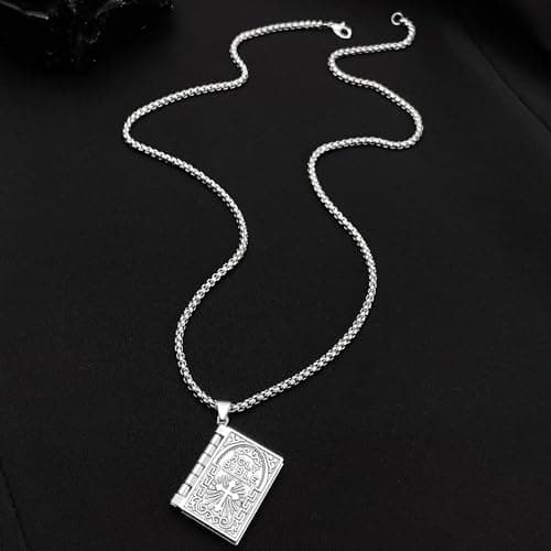 POYAMUSE Holy Bible Pendant Necklace - Openable Design - Religious Gift for Christians