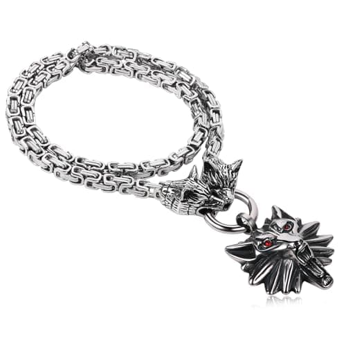 OIDEA Viking Wolf Head Necklace: Stainless Steel Nordic Amulet Gift for Men