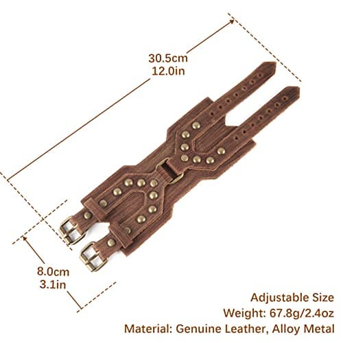 HZMAN Punk Style Adjustable Leather Bracelet for Men - Motorcycle, Archery, Costume Parties