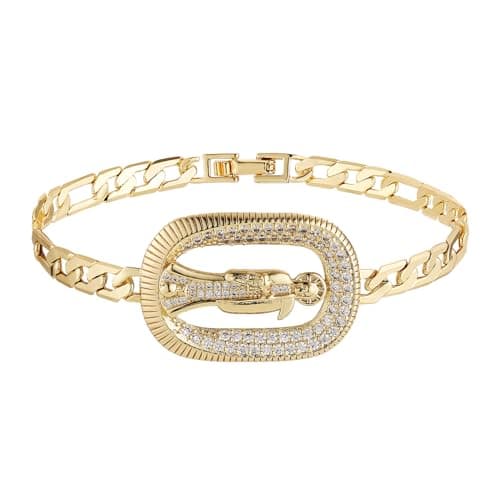 HZMAN Saint Jude Cubic Zirconia Bracelet for Women Gold Plated Protection Jewelry