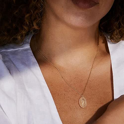 VACRONA 18k Gold Plated Vintage Textured Coin Necklace for Women