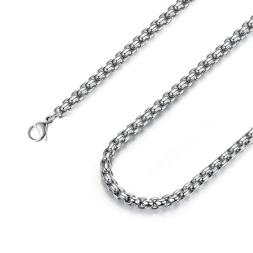 FOSIR Stainless Steel Rolo Chain Necklace, Silver Tone, Wide 2/3/4/5mm