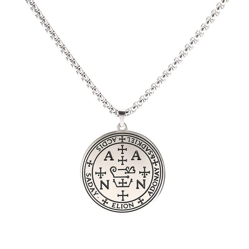 TEAMER Gold Stainless Steel Key of Solomon Pendant Necklace - Wiccan Talisman Jewelry for Men and Women