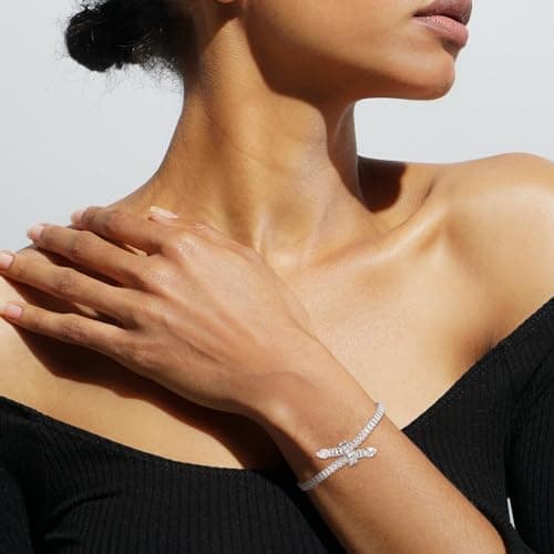 Crystal Jewelry Set for Women: 18K White Plated Cubic Zirconia Tassel Earring Necklace Bracelet