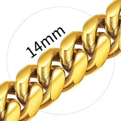 ChainsHouse Miami Cuban Link Chain Necklace for Men, 14K Gold Plated/SS/Black, 14"-30" Length