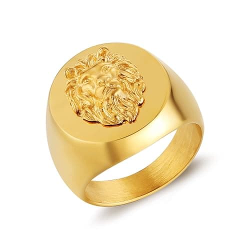 HZMAN Gold Lion Head Ring - Norse Style Heavy Metal Punk Gothic Amulet