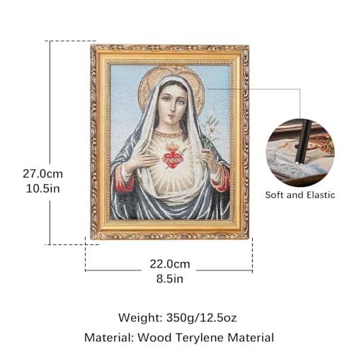 HZMAN Virgin Mary Retro Handmade Wall Art - Sacred Heart Picture Frame for Living Room/Bedroom (10x8 inch)