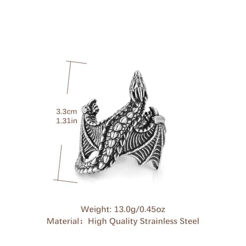 HZMAN Men's Retro Gothic Flying Dragon Stainless Steel Ring for Halloween