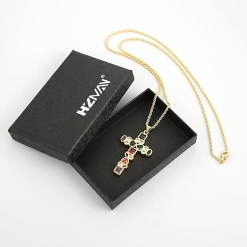 HZMAN Women's 18K Gold Plated Dainty Cross Pendant Necklace Cubic Zirconia Gift
