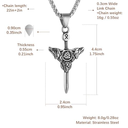 HZMAN Stainless Steel Retro Viking Wolf Sword Pendant Necklace Jewelry Gift