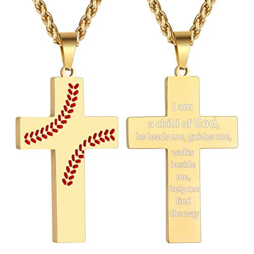 Zcombe Graduation Gift: Boys Men Baseball Cross Necklace, Stainless Steel 24 Inches