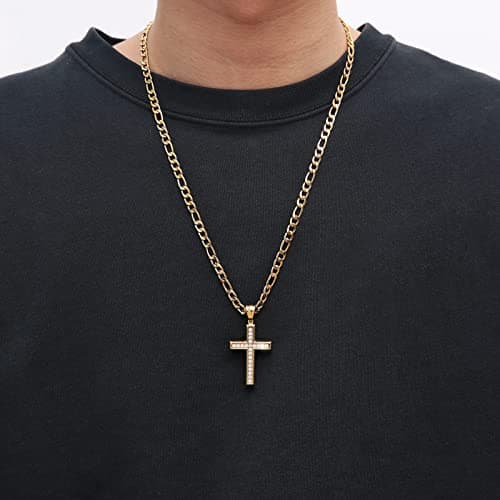 Gold-Plated CZ Cross Necklace for Men and Women - 24 Inch Chain