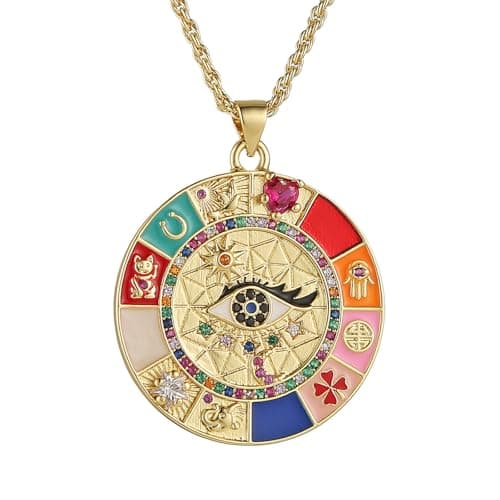 HZMAN Evil Eye 18K Gold Plated Pendant Necklace for Women
