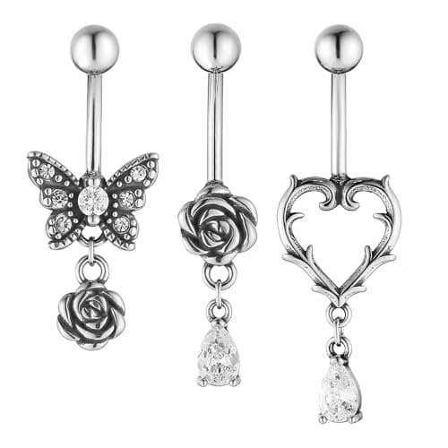 HZMAN 14G Surgical Steel Gothic Belly Button Rings for Women