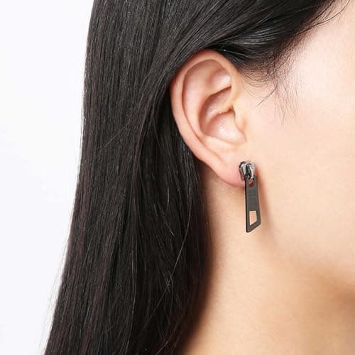 HZMAN Vintage Punk Cute Surgical Steel Zipper Stud Earrings