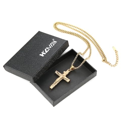 Stainless Steel Crucifix Cross Necklace for Men and Women with 24 Chain - Religious Jewelry Gift by HZMAN