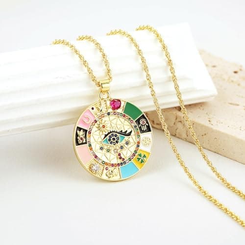 HZMAN Evil Eye 18K Gold Plated Pendant Necklace for Women
