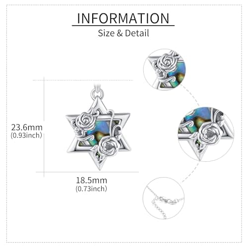 AXOMY Sterling Silver Abalone Rose Star of David Pendant Necklace