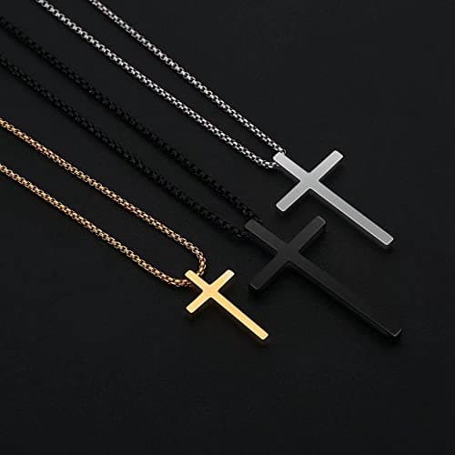 Stainless Steel Cross Pendant Necklaces for Men 16-30 Inches Gold Silver Black