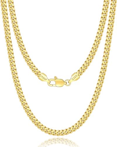 Eterjew Italian Solid 18k Gold Over 925 Sterling Silver Chain Necklace for Men