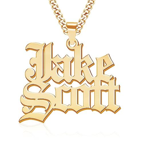 Jecivila Personalized 18K Gold Plated Mens Name Necklace, Custom Initial Number, Rope Figaro Chain Gifts for Dad & Boyfr