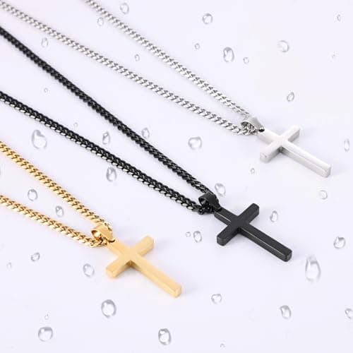 Fiusem Gold Plated Cross Necklace, 3.5mm Cuban Chain, 16-24 Inches