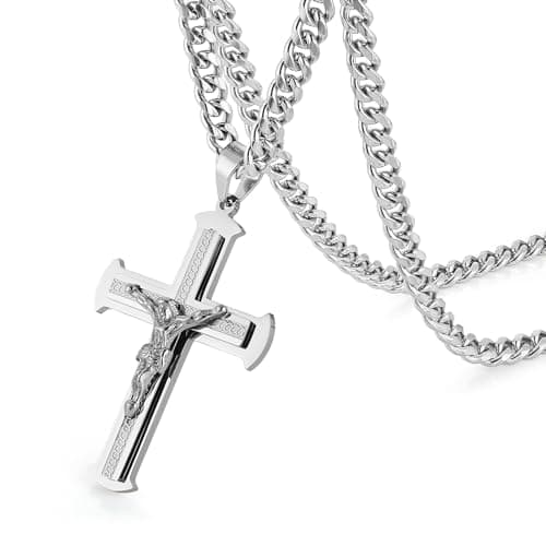 HZMAN Large Stainless Steel Crucifix Necklace for Men Christian Jewelry Gift