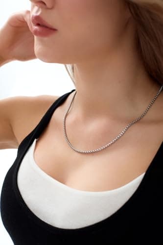 FOSIR Stainless Steel Rolo Chain Necklace, Silver Tone, Wide 2/3/4/5mm