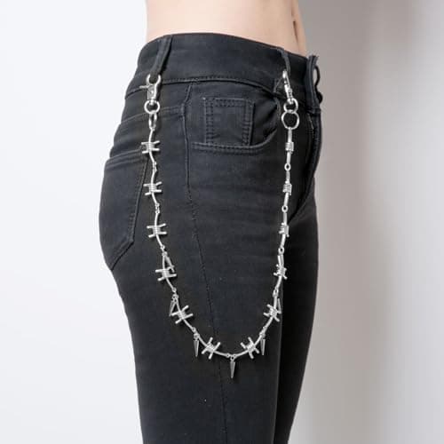 HZMAN Men's Barbed Wire Jeans Chains Belt Wallet Pouch Punk Accessory