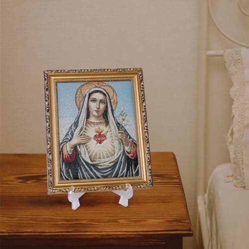 HZMAN Virgin Mary Retro Handmade Wall Art - Sacred Heart Picture Frame for Living Room/Bedroom (10x8 inch)