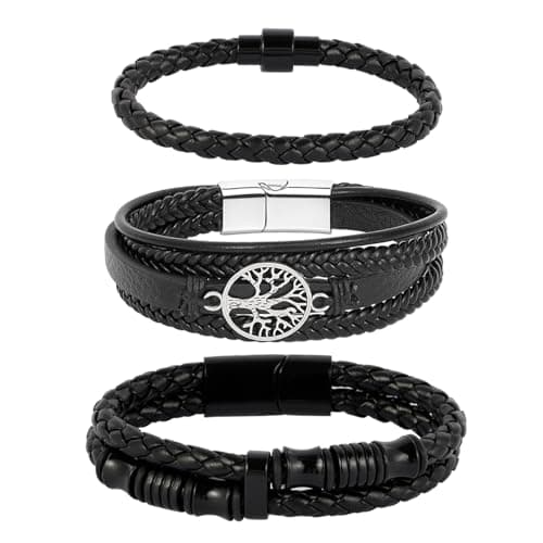 Eigso Wooden Bead PU Leather Cuff Bracelet for Men & Women