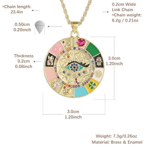 HZMAN Evil Eye 18K Gold Plated Pendant Necklace for Women