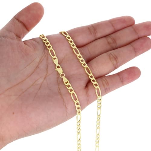 Nuragold Real 10k Yellow Gold Figaro Chain Necklace (16"-30") Italian Jewelry