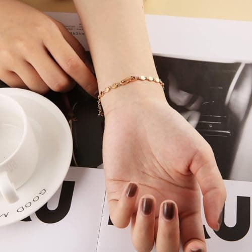 HZMAN Rose Gold Plated Brass Link Chain Zirconia Bracelet for Women