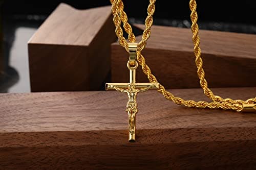 HELLOICE 18K Gold Plated Cross Necklace with 22" Chain for Men & Women