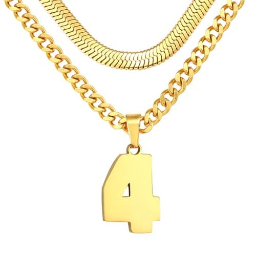 KLIFOWDY Men's Layered Stainless Steel Jersey Number Necklace, Basketball Football Baseball for Boys