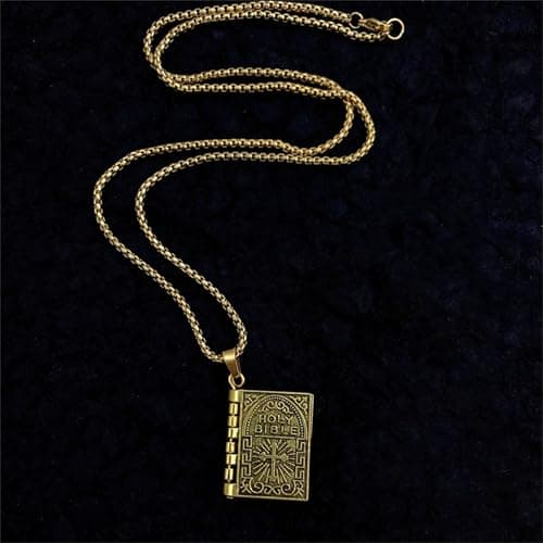 Holy Bible Book Pendant Necklace Charm Silver Alloy Cross Chain Jewelry Gifts
