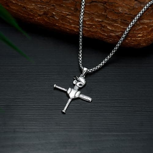 925 Sterling Silver Baseball Cross Necklace with Philippians 4:13 Engraving for Men and Women