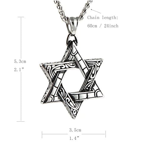 HZMAN Silver Star of David Pendant Necklace for Men and Women