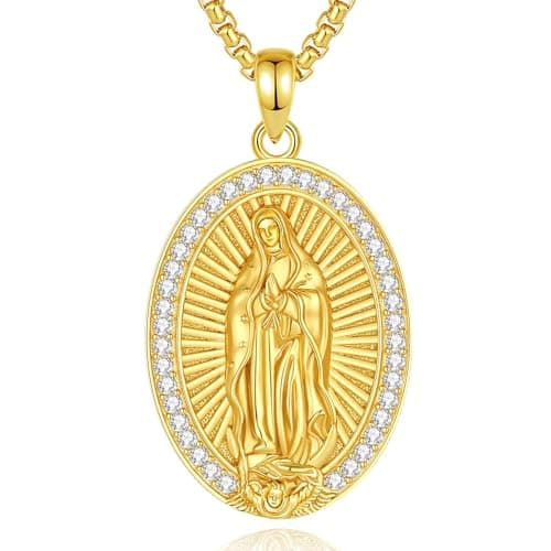 Sterling Silver Virgin Mary Our Lady of Guadalupe Necklace with Miraculous Medal