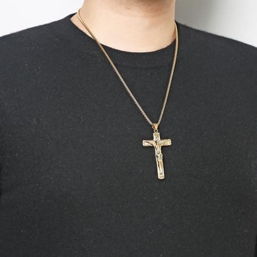 HZMAN Gold Stainless Steel Crucifix Necklace for Men Jewelry Gift