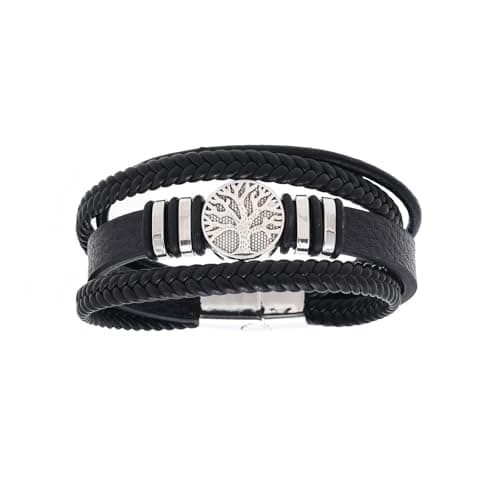 CraftsmanScore Black Tree of Life Bracelet for Men, Leather Wrist Band