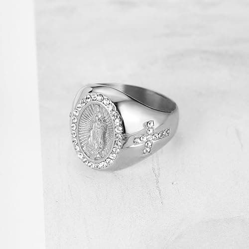 HZMAN Dainty Stainless Steel Virgin Mary & Our Lady of Guadalupe Ring Jewelry Gift